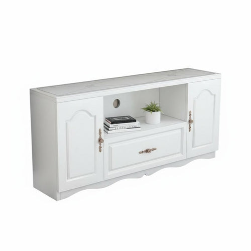 TV Stand with Storage Cabinets Entertainment Center Television Console Sturdy Glass Top with Open Shelves Suitable for Families Small Apartments Bedroom