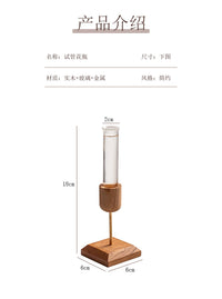 创意家居桌面摆件木制花瓶试管透明玻璃水培植物木艺插花瓶田园风