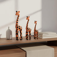 3 Pieces Wooden Giraffe Figurine Set for Living Room, Bookshelf