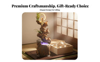 Ideal Gift Feng Shui Fountain Mist Creater Tabletop Water Fountain Artisan-Made Zen Water Feature with Light for Meditation Practitioners, Living Room, Office, Entryway