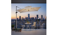 Protection Cantilever Umbrella with Lights Adjustable Tilt Solar Lighted Outdoor Umbrella Waterproof Heavy Duty Garden Sunshade 360° Rotation for Restaurant Owners, Market Stall, Backyard, Poolside, Deck