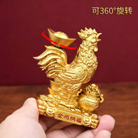 Golden Rooster Wealth Figurine with Gold Ingot, Desk Decor