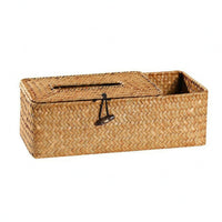 Tissue Box Holder with Side Organizer Natural Straw Woven Tissue Box Rustic