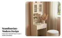 Space-Saving Design Lighted Vanity Table with Drawers Integrated Storage Makeup Desk Large Mirror Bedroom Furnishing Easy Assembly for Women, Teenagers, Teens, Small Apartment, grooming area, Dormitory, Walk-in Closet