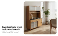 Sintered Stone Countertop Pegboard Sideboard Cabinet Sturdy and Sturdy Japanese Aesthetic Buffet Multi-Functional Design Cherry Wood Storage Cabinet Adjustable Shelves for Cooking Enthusiasts, Families, Homeowners, Dining Room, Pantry, Entryway, Home Bar