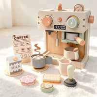 Wooden Simulation Coffee Machine Toy for Kids Pretend Play