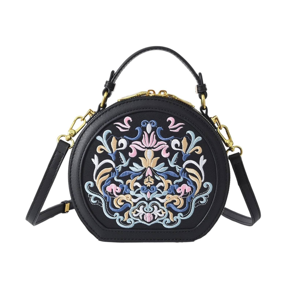 Chinese Design Round Bag Vintage Influenced Round Embroidered Handbag Lightweight Circular Crossbody Purse for Party, Travel