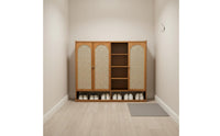 Multi-Layer Shoe Rack Removable Shelves Entryway Cabinet with Doors Open Bottom Shelf Rattan Footwear Storage Unit for Hallway