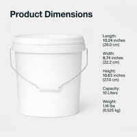 10L PP Bucket Lid, Heavy Duty Paint Storage Pail, Heavy Duty Bucket for Paint, L #variant:Off-white