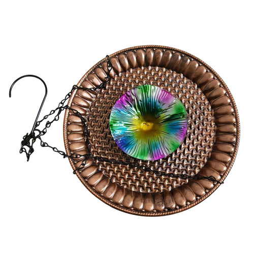 Hanging Bird Feeder Flower-Shaped Insert Metal Bird Feeder Black Chain for Yard