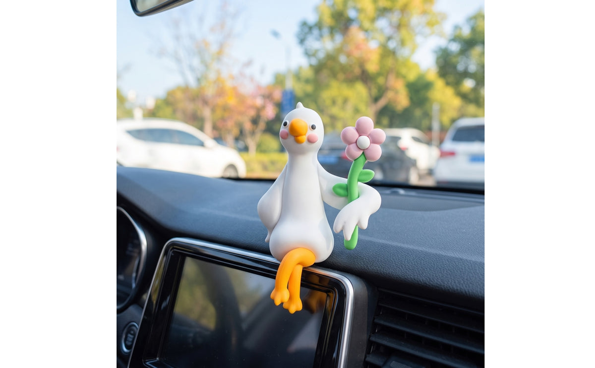 Cute Duck Figurine with Flower Adorable Dashboard Duck Mini Car Decor Miniature for Drivers
