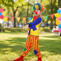 Kids Clown Costume Set for Carnival, Halloween, and Stage Performances with Wig, Shoe Covers, and Red Nose