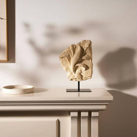 Rock-Style Sculpture Black Metal Stand Floral Relief Sculpture Stone-Like Finish
