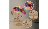 Decorative Rose Petal Lamp Ambient Table Lamp with Flower Shade Romantic Floral Desk Light Gold-Tone for Bedroom, Living Room, Wedding