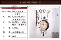 European Iron Art Double-Sided Wall Clock Hanging Clock Creative Pastoral Wall Clock Modern Living Room Bedroom Silent Large