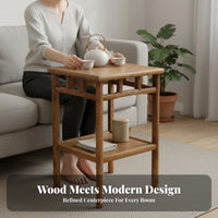 Chinese Design Design Small Occasional Table Solid Wood Construction Square Wooden Pedestal Traditional Joinery Tea Stand Decorative for Culture Enthusiasts, Apartment Dwellers, Living Room, Bedroom, Balcony, Office