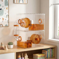 Luxury Hamster Cage, Rectangular 2-Level Acrylic Habitat, Full see-through design for Dwarf Hamsters, Gerbils and Pet Mice, Contemporary Style