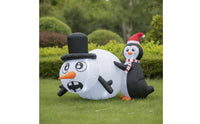 Outdoor Inflatable Snowman with Penguin Self-Inflating Inflatable Snowman Colorful Christmas Decoration Bright for Garden