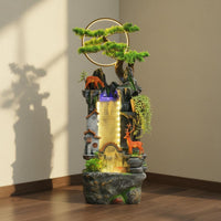 1 Piece Chinese Rockery Water Feature Indoor Fountain Mist Water Wheel Sculpture LED Lighting Tranquil Fog-generating Pump Suitable for Balcony Meditation Room Living Room Home Decoration
