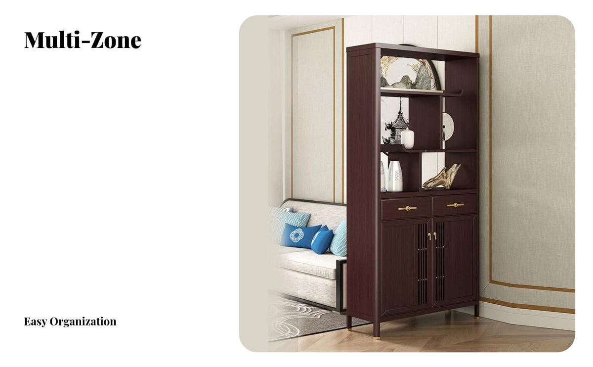 Multi-Functional Freestanding beverage Hutch countertop Surface beverage Rack Server Glass Display Doors Storage Cabinet for Home Entertainers, Homeowners, Adults, Entryway, Kitchen