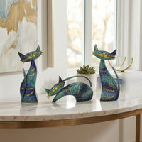 3 Pieces Sculptures with Gold Accents Abstract Cat Statues Artistic for Entryway