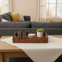 Woven Storage Basket Lace Border Wicker Tray Multipurpose for Kitchen