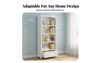 Minimalist Design Multi-Tier Bookcase Available with Drawers or Doors White Multi-Tier Shelving Unit Unrestricted Standing Design Storage Furniture Rounded Corners for Children, Students, Book Lovers, Study Room, Bedroom, Playroom