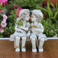 Boy and Girl on Bench Figurine Artisan-Crafted Look Resin Couple Ornament