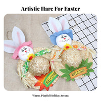 Easy to Hang Easter Bunny Straw Hat Decoration Handmade Design Straw Hat Rabbit Ornament Rustic Easter Wall Hanging With Bow for Children, Classroom