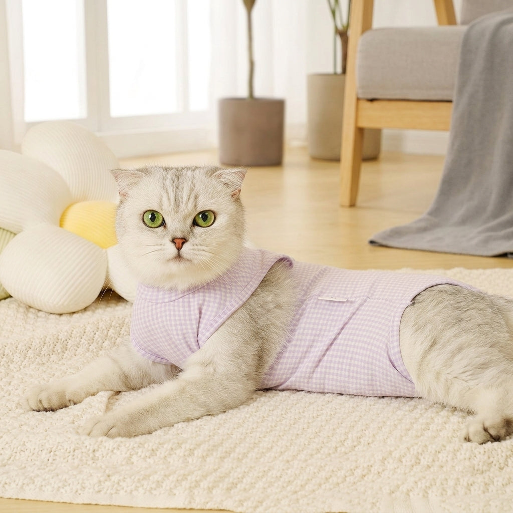 Cat Recovery Suit with Four-Legged Design, Spandex Post Surgery Anti Licking Protector, Full Body Suit Cat Weaning and Grooming Wound Check Opening