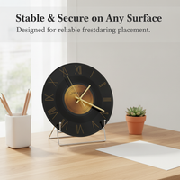 Retro Vinyl Record Desktop Clock with Stand, Italian Minimalist Tempered Glass Table Clock for Living Room Decor