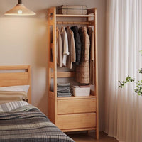 Wooden Coat Rack with Drawers Solid Wood Standing Clothes Stand Multi-functional Organizer with Shelves and Hanging Rod Suitable for Renters Hallway Office Bedroom Entryway