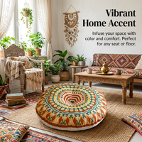 Bohemian Round Floor Pillow, Mandala Cushion, Tatami Cushion for Meditation, Lin #variant:Flower Story Pattern