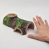 Resin Bark Texture Tortoise Water Bowl and Land Reptile Hide, Small Pet Hideout for Geckos and Reptiles, Brown Tree Bark Vivarium Decor Piece