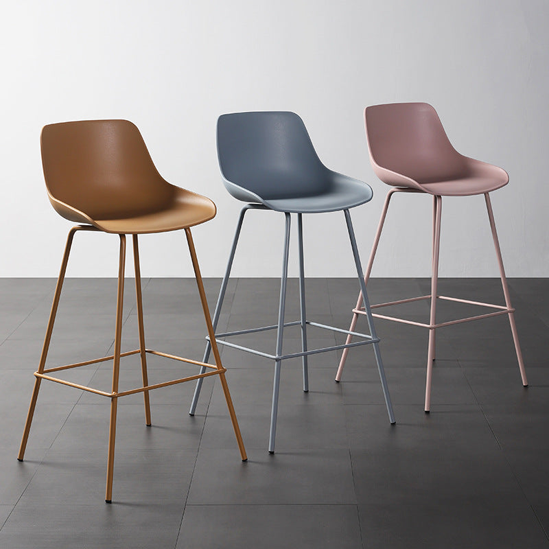 Modern Minimalist Plastic Bar Stool with Backrest and Metal Frame