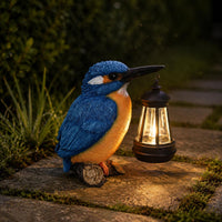 Solar Kingfisher Lantern Wood-Stump Base Bird Garden Ornament Decorative