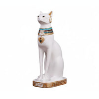 Egyptian Feline Figurine Embossed Base Resin Statue Tabletop Display