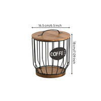 Wire Storage Basket with Lid Wooden Coffee Capsule Holder with Handle Decorative