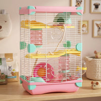 Hamster Cage Multi-Level Villa with Handle, 2-Tier Dwelling with Tunnel Toy, Secure Enclosure Suitable for Syrian and Dwarf Hamsters, Gerbils