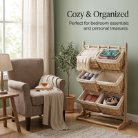 Wooden Storage Shelf with Baskets, Freestanding Tiered Organiser, Simple Modern for Living Room, Bed - Image 10