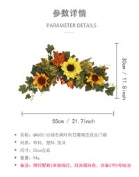 秋季仿真南瓜门挂丰收节装饰花环 向日葵感恩节家庭节日派对壁挂