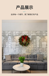 圣诞礼物圣诞花环50-80CM门挂橱窗酒店商场前台室内室外创意挂件 铜铃细麻蝴蝶结花环60CM(带灯)