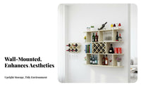 Modern Design Wall Mounted Wine Rack Space-Saving Geometric Grid Wine Shelf Multi-Functional Floating Bar Shelf with Glass Holder Heavy Duty for Home Entertainers, Homeowners, Adults, Dining Room, Restaurant, Kitchen