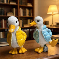 Gexi Resin Duck Couple Ornament for Desk, Garden, and Courtyard Decoration