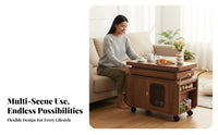 Vintage design Rolling End Table With casters Wheeled C-Table Multi-Functional Household Furniture Mobile Design for Apartment Dwellers, Homeowners, Office Workers, Living Room, Bedroom, Small Spaces, Balcony