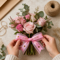 2.5cm Gold Stamped Cake Ribbon Sheer Organza Floral Packaging Decorative Satin Ribbon for Gifts