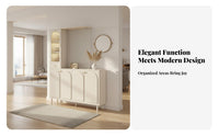 Fluted Glass Partition Cabinet Large Capacity Storage Multi-Functional Beverage and Footwear Storage Unit Easy to Clean Cream Design Entryway