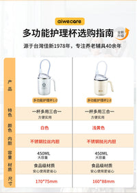 老人护理杯304不锈钢防烫防摔喝水流食杯便携式防呛杯卧床专用