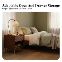 Modernist Inspired Bedside Cabinet with Storage Vintage aesthetic Retro End Table with Open Shelf Space-Saving Nightstand Minimalist Look for Renters, Homeowners, Students, Small Spaces, Apartment, Guest Room, Sofa Side