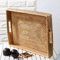 Handwoven Plastic Rattan-Style Tray for Tea and Storage